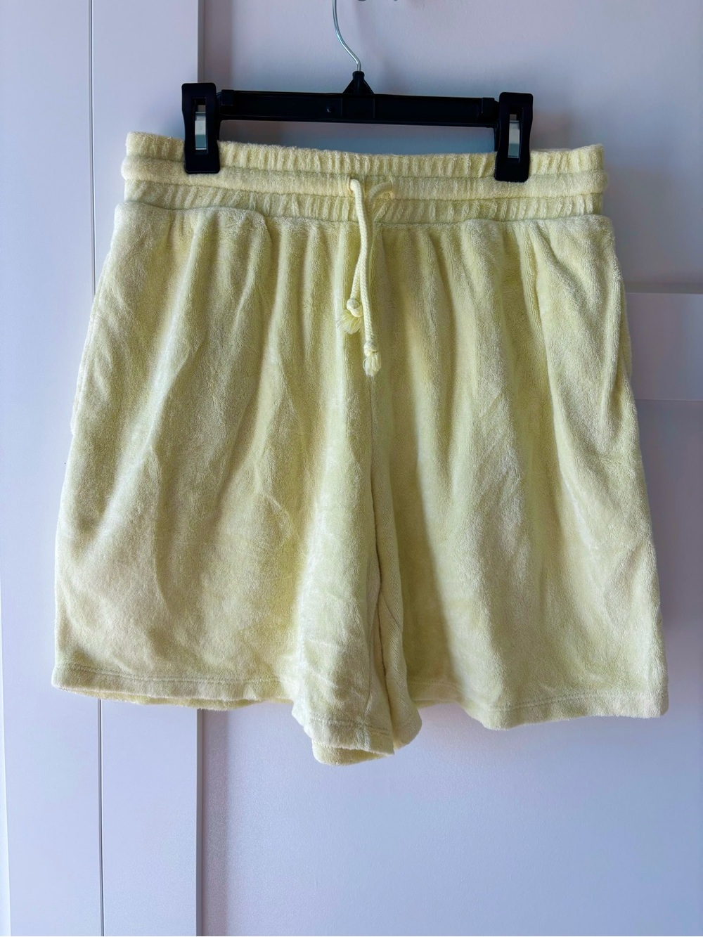 Pale Yellow Terry Drawstring Shorts